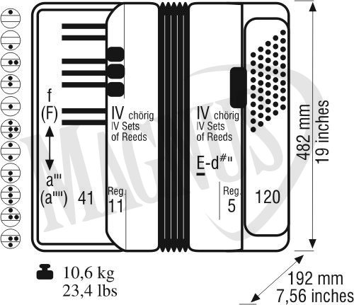 Weltmeister Saphir 41/120/IV/11/5 Italian Reeds akordeon