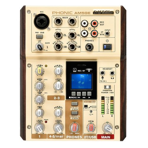 Phonic AM5GE mikser analogowy z interfejsem USB, menu PL, odtwarzaczem (USB/SD) MP3, WAV, FLAC i Bluetooth