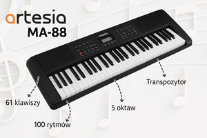 Keyboard Artesia MA88 | DYNAMICZNA KLAWIATURA | ZESTAW STATYW + SŁUCHAWKI