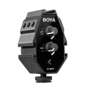 BOYA BY-MP4 2-kanałowy mikser, wejścia TRRS 3.5mm i 3.5mm TRS. Wyjście jack TRS 3.5 mm