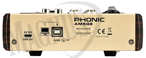 Phonic AM5GE mikser analogowy z interfejsem USB, menu PL, odtwarzaczem (USB/SD) MP3, WAV, FLAC i Bluetooth