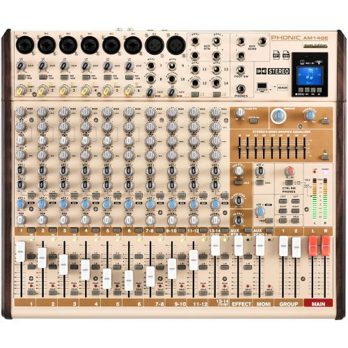 Phonic AM14GE mikser analogowy z interfejsem USB, menu PL, odtwarzaczem (USB/SD) MP3, WAV, FLAC i Bluetooth