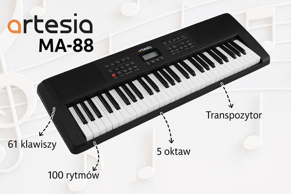 Keyboard Artesia MA88 | DYNAMICZNA KLAWIATURA | DLA POCZĄTKUJĄCYCH | 5 OKTAW + pokrowiec