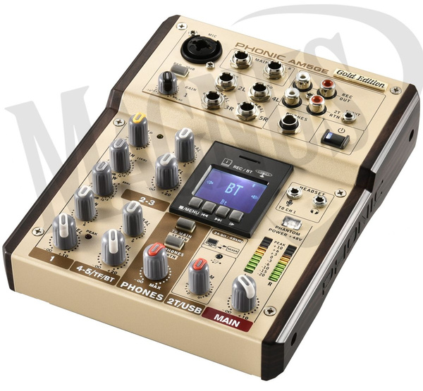 Phonic AM5GE mikser analogowy z interfejsem USB, menu PL, odtwarzaczem (USB/SD) MP3, WAV, FLAC i Bluetooth