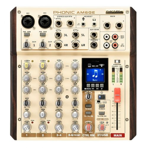 Phonic AM6GE mikser analogowy z interfejsem USB, menu PL, odtwarzaczem (USB/SD) MP3, WAV, FLAC i Bluetooth
