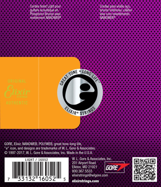 Elixir 16052 Phosphor Bronze Light 12-53 NW struny do gitary akustycznej