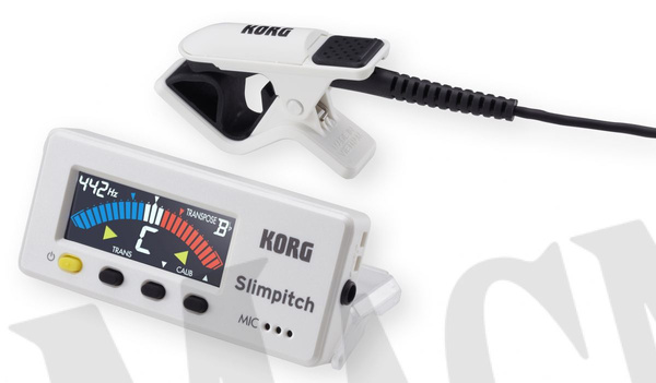 Korg Slimpitch RW - biało-czerwony tuner chromatyczny z mikrofonem na klipsie i kolorowy wyświetlaczem