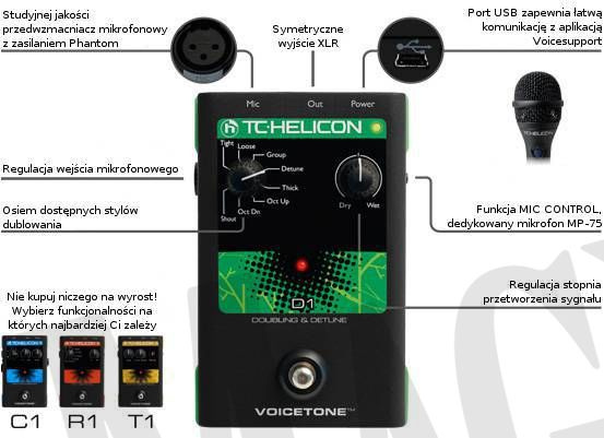 TC Helicon VoiceTone D1 Doubling &amp; Detune procesor wokalowy