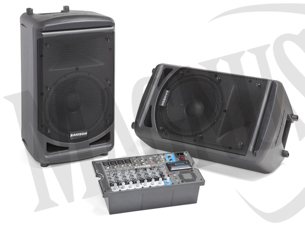 Samson XP1000B zestaw nagłośnieniowy z wbudowanym interfejsem Bluetooth, 2 x 500W klasa-D, 2x10" LF + 1HF, mikser 4xMIC/LINE, 2xSTEREO JACK/RCA
